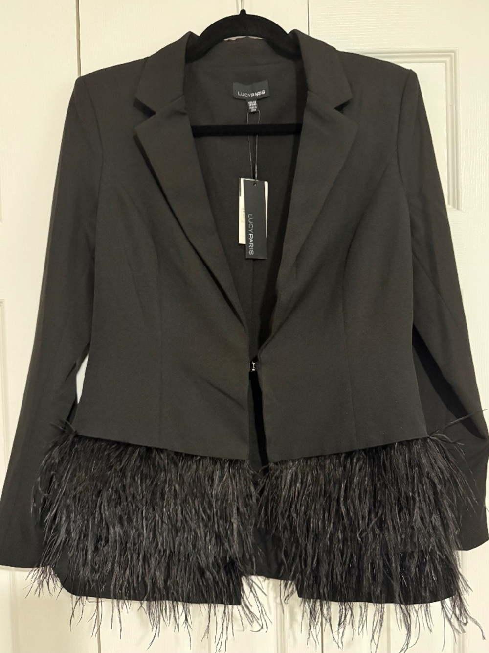 Lucy Paris Feather Fringe Black Blazer